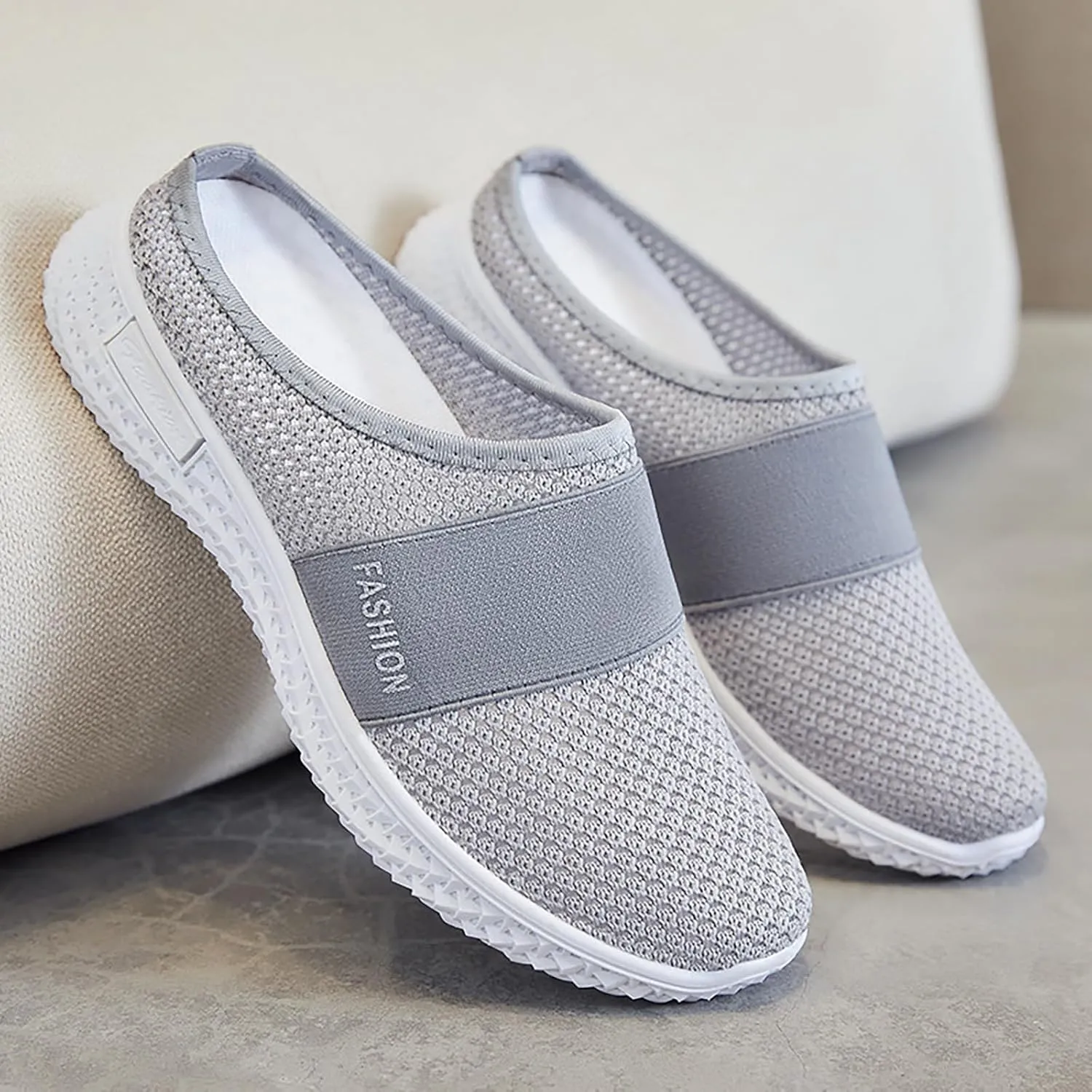 Mules for Women Summer Slip On Backless Breathable Shoes Air Cushion Platform Mesh Sandals Lightweight Beach Walking Shoes Arch Support Beach Slipper Wide Width Clogs