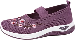 Nursing Shoes Women Comfortable Orthopedic Platform Casual Flat Shoes with Elastic Strappy and Vintage Printed