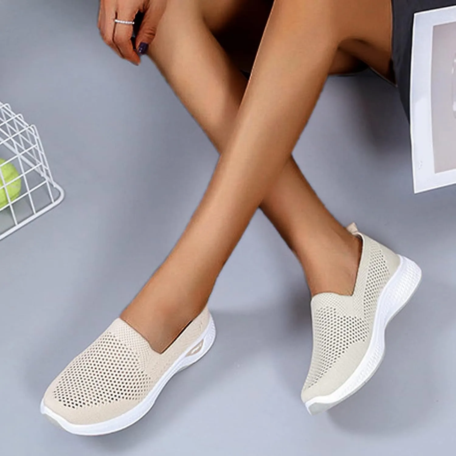 Orthopedic Casual Shoes for Women Slip On Sneakers with Arch Support Comfortable Walking Loafers Plantar Fasciitis Relief Foot Heel Pain Diabetic Feet