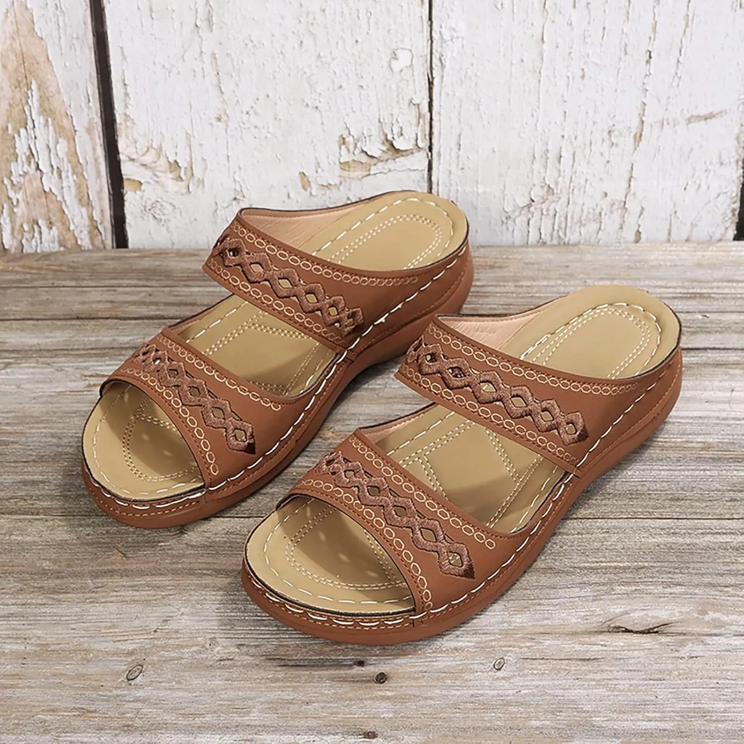 Orthopedic Sandals for Women Embroidered Wedge Perfectchose Arch Support Sandals Non-Slip Breathable Outdoor Walking Shoes Lightweight Memory Foam Platform Shoes