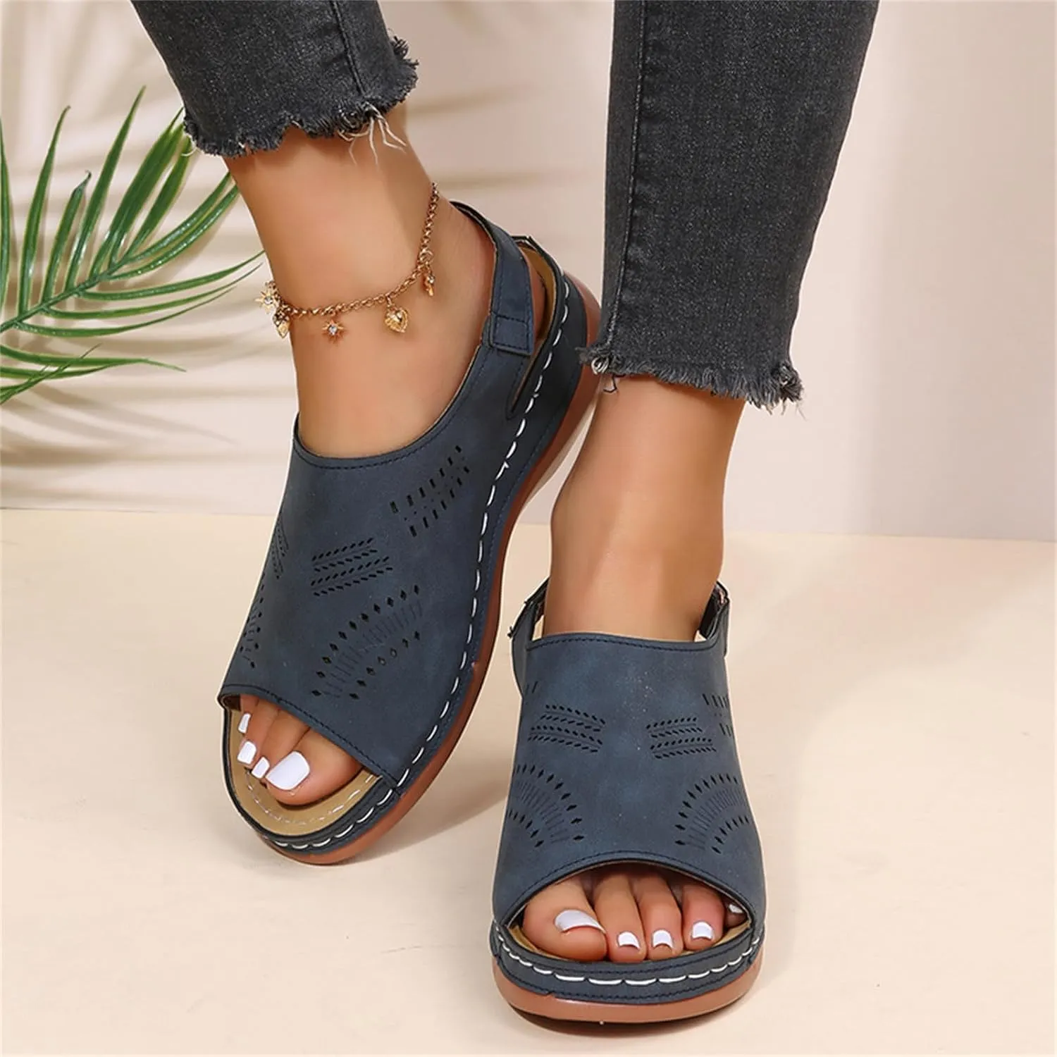 Orthopedic Sandals for Women Summer Comfortable Arch Support Wedge 2025 Open Toe Dressy Platform - Flip Flops Casual Beach Slippers Sandal Shoes Low Ankle Strap Walking Flops