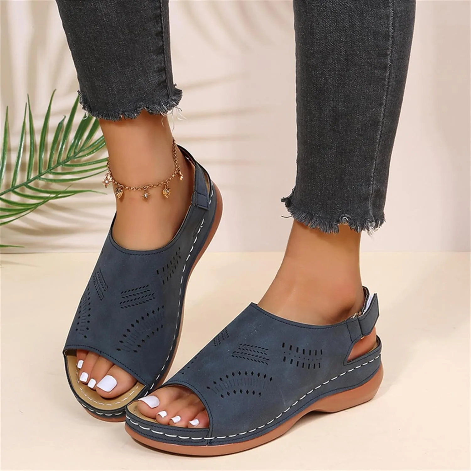 Orthopedic Sandals for Women Summer Comfortable Arch Support Wedge 2025 Open Toe Dressy Platform - Flip Flops Casual Beach Slippers Sandal Shoes Low Ankle Strap Walking Flops