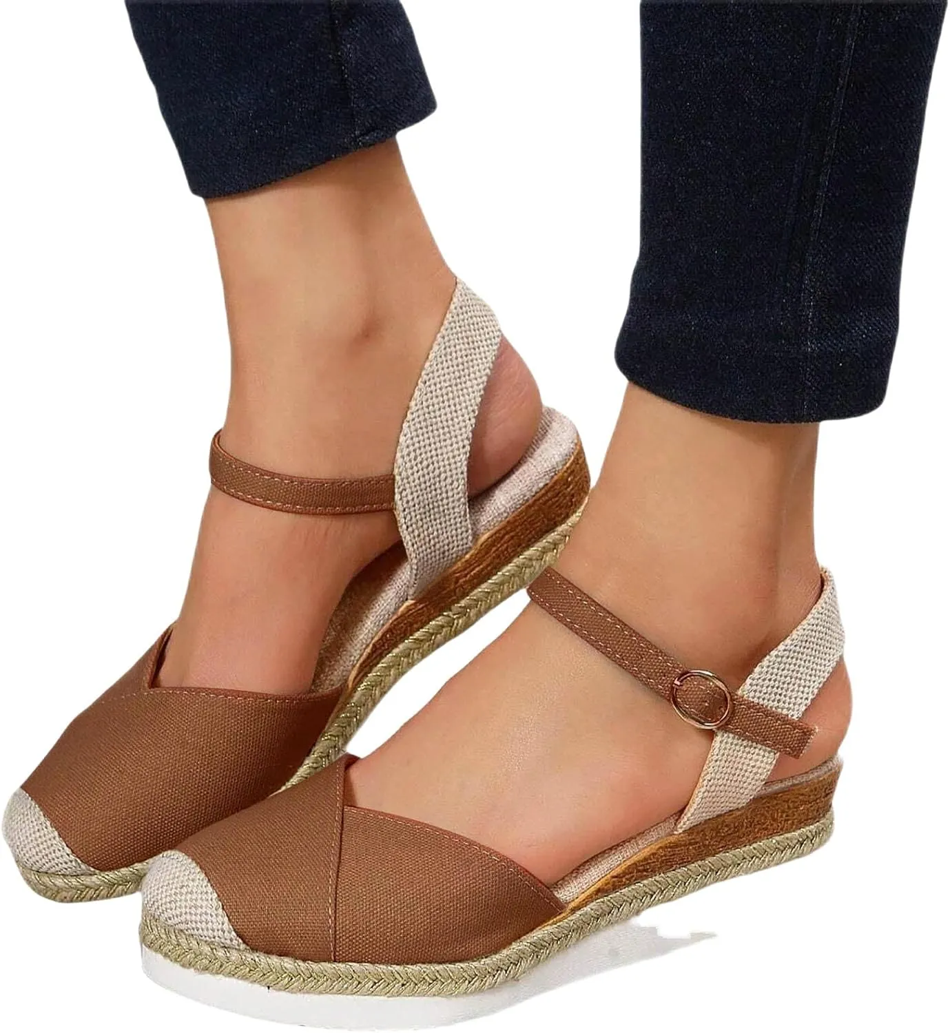 Orthopedic Wedge Sandals for Women Arch Support Closed Toe Platform Sandals Dressy Summer Buckle Ankle Strap Espadrilles Casual Strappy Slip on Sandal Comfortable Outdoor Shoes