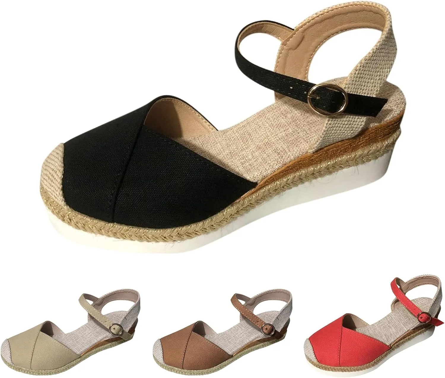 Orthopedic Wedge Sandals for Women Arch Support Closed Toe Platform Sandals Dressy Summer Buckle Ankle Strap Espadrilles Casual Strappy Slip on Sandal Comfortable Outdoor Shoes