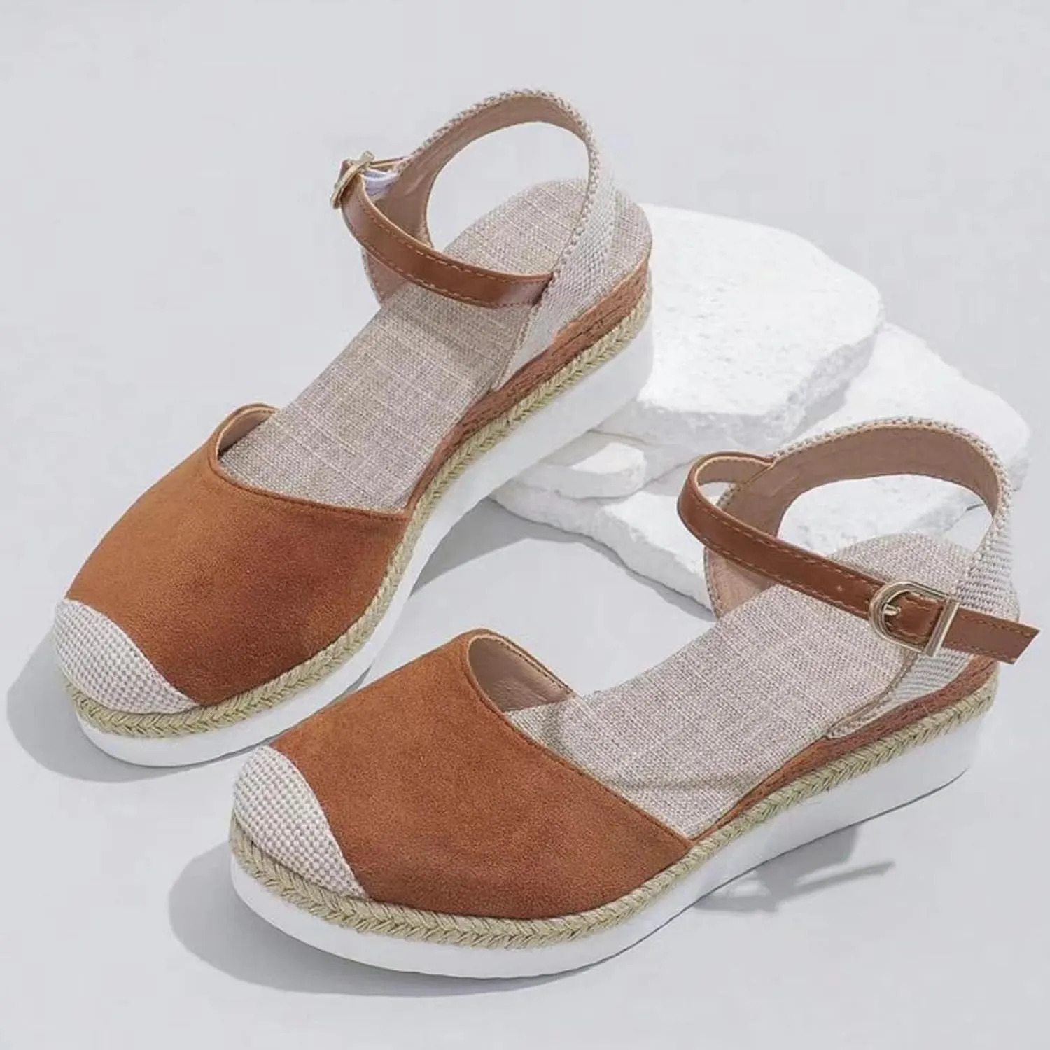 Orthopedic Wedge Sandals for Women Arch Support Closed Toe Platform Sandals Dressy Summer Buckle Ankle Strap Espadrilles Casual Strappy Slip on Sandal Comfortable Outdoor Shoes