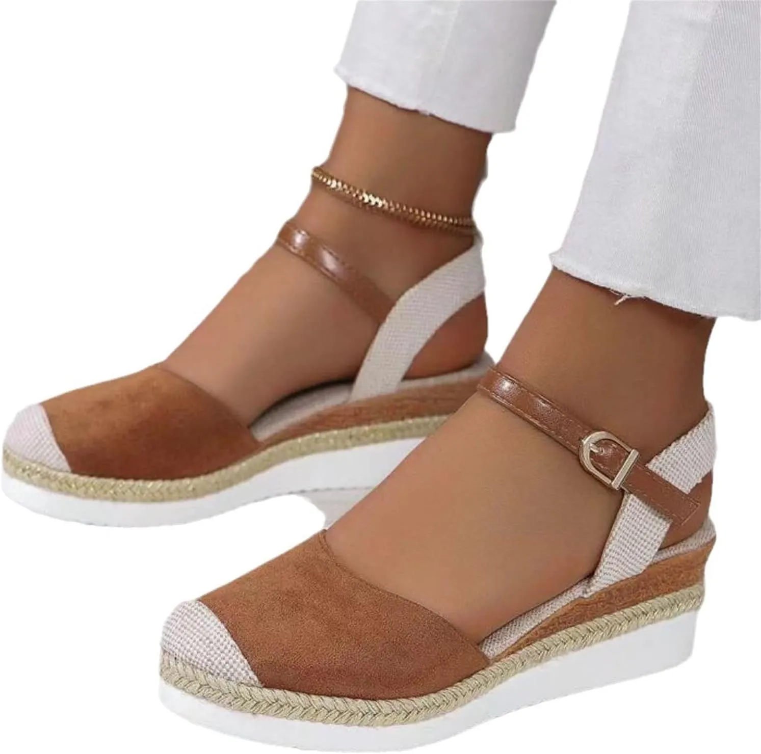 Orthopedic Wedge Sandals for Women Arch Support Closed Toe Platform Sandals Dressy Summer Buckle Ankle Strap Espadrilles Casual Strappy Slip on Sandal Comfortable Outdoor Shoes