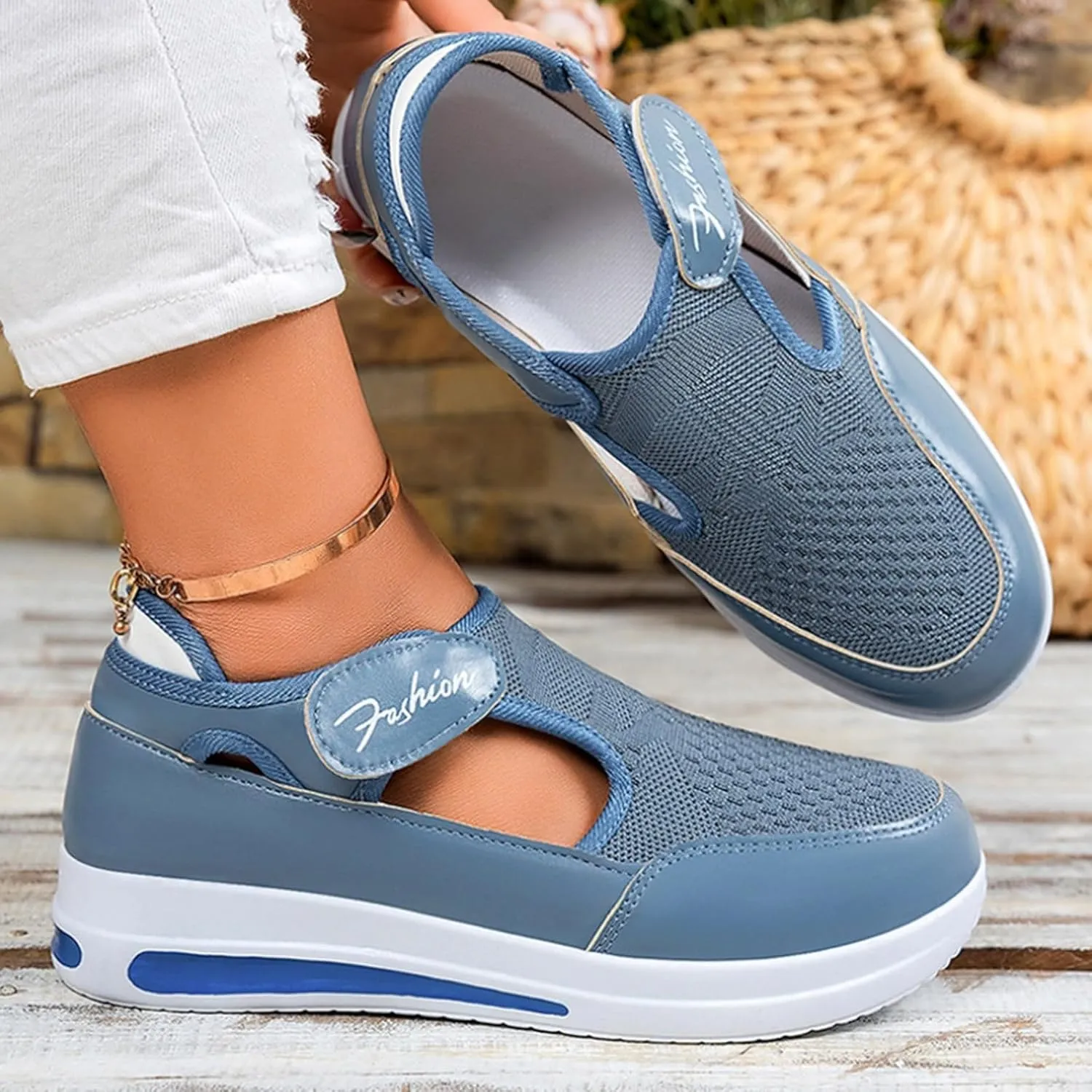 Platform Sandals for Women 2025 Arch Support Comfortable Sneakers Closed Toe Casual Slip On Loafers Low Top Walking Shoes Dressy Summer Wedges Knitted Breathable Lightweight Comfort Canvas