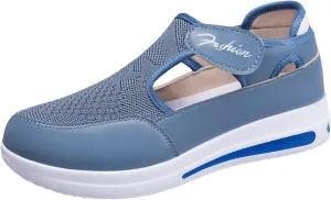 Platform Sandals for Women 2025 Arch Support Comfortable Sneakers Closed Toe Casual Slip On Loafers Low Top Walking Shoes Dressy Summer Wedges Knitted Breathable Lightweight Comfort Canvas