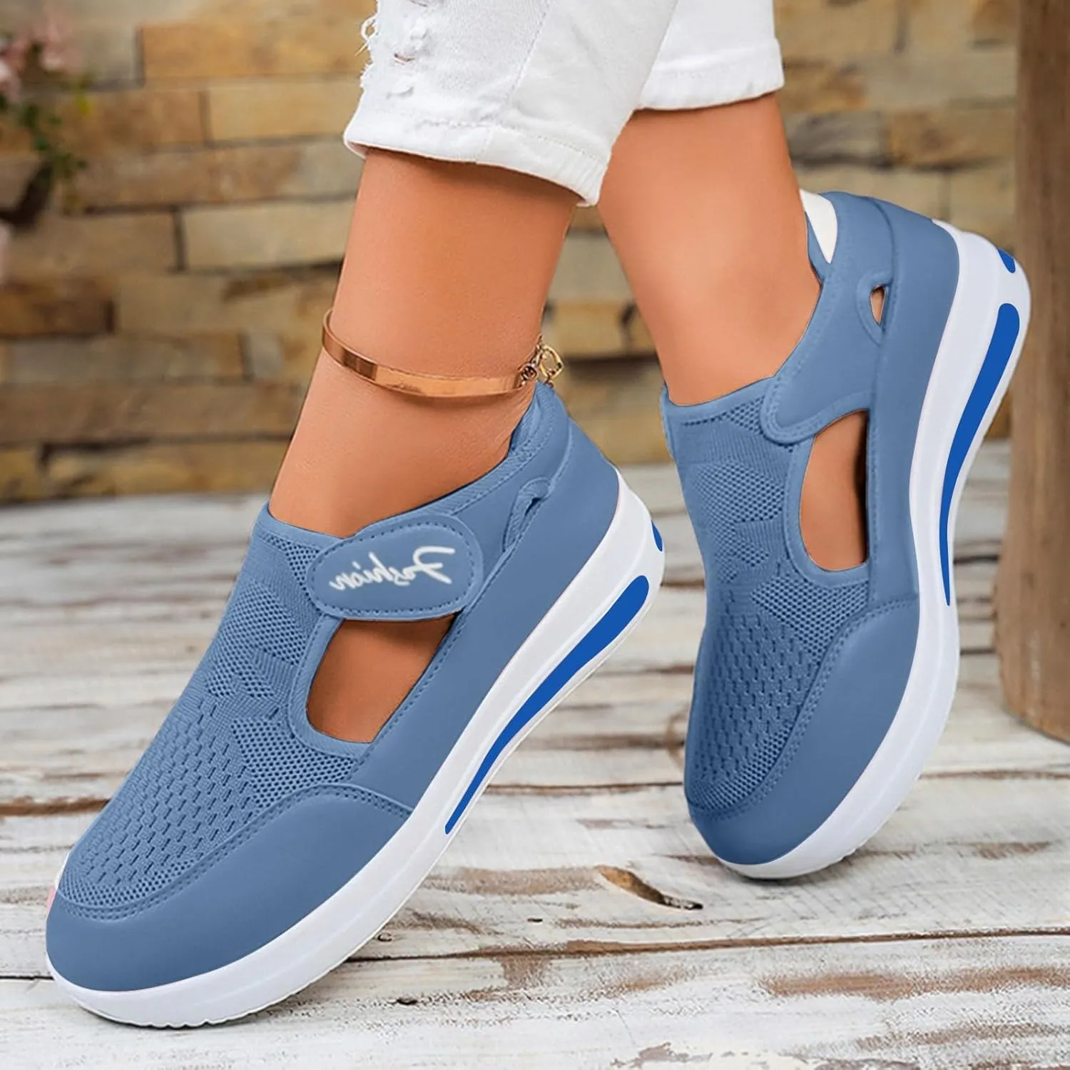 Platform Sandals for Women 2025 Arch Support Comfortable Sneakers Closed Toe Casual Slip On Loafers Low Top Walking Shoes Dressy Summer Wedges Knitted Breathable Lightweight Comfort Canvas