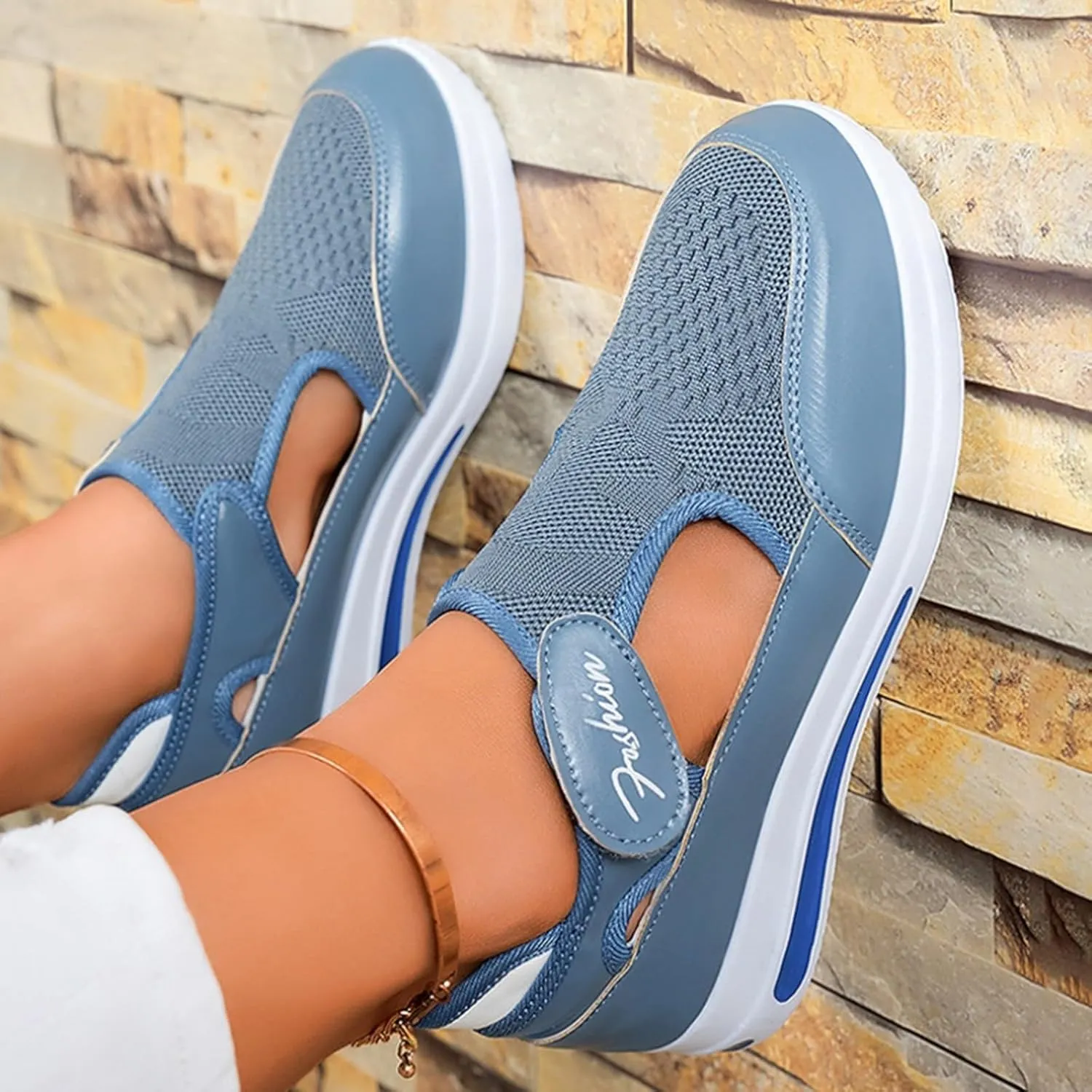 Platform Sandals for Women 2025 Arch Support Comfortable Sneakers Closed Toe Casual Slip On Loafers Low Top Walking Shoes Dressy Summer Wedges Knitted Breathable Lightweight Comfort Canvas