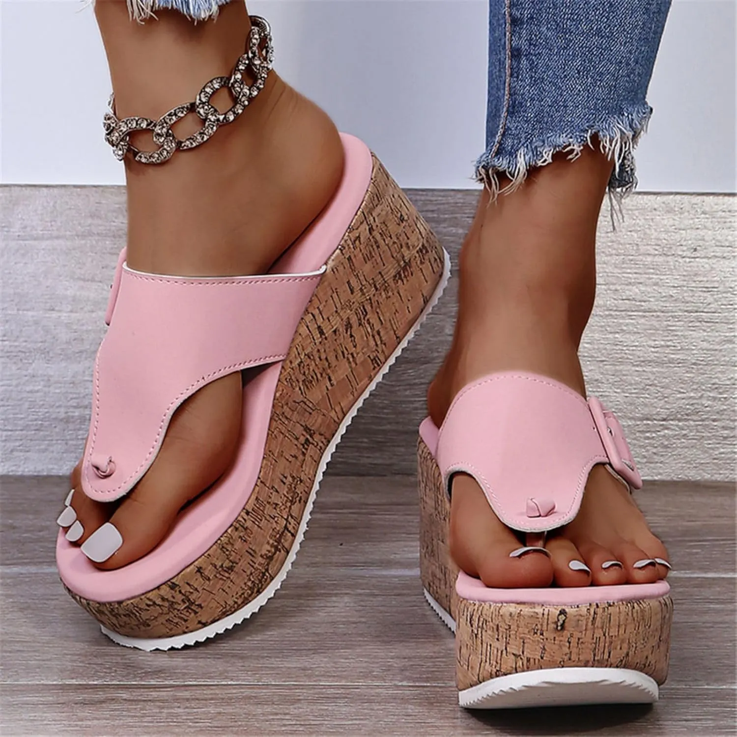 Platform Sandals Women Wedge Flip Flops Sandals with Arch Support Open Toe Slippers Casual Thong High Heels Beach Shoes