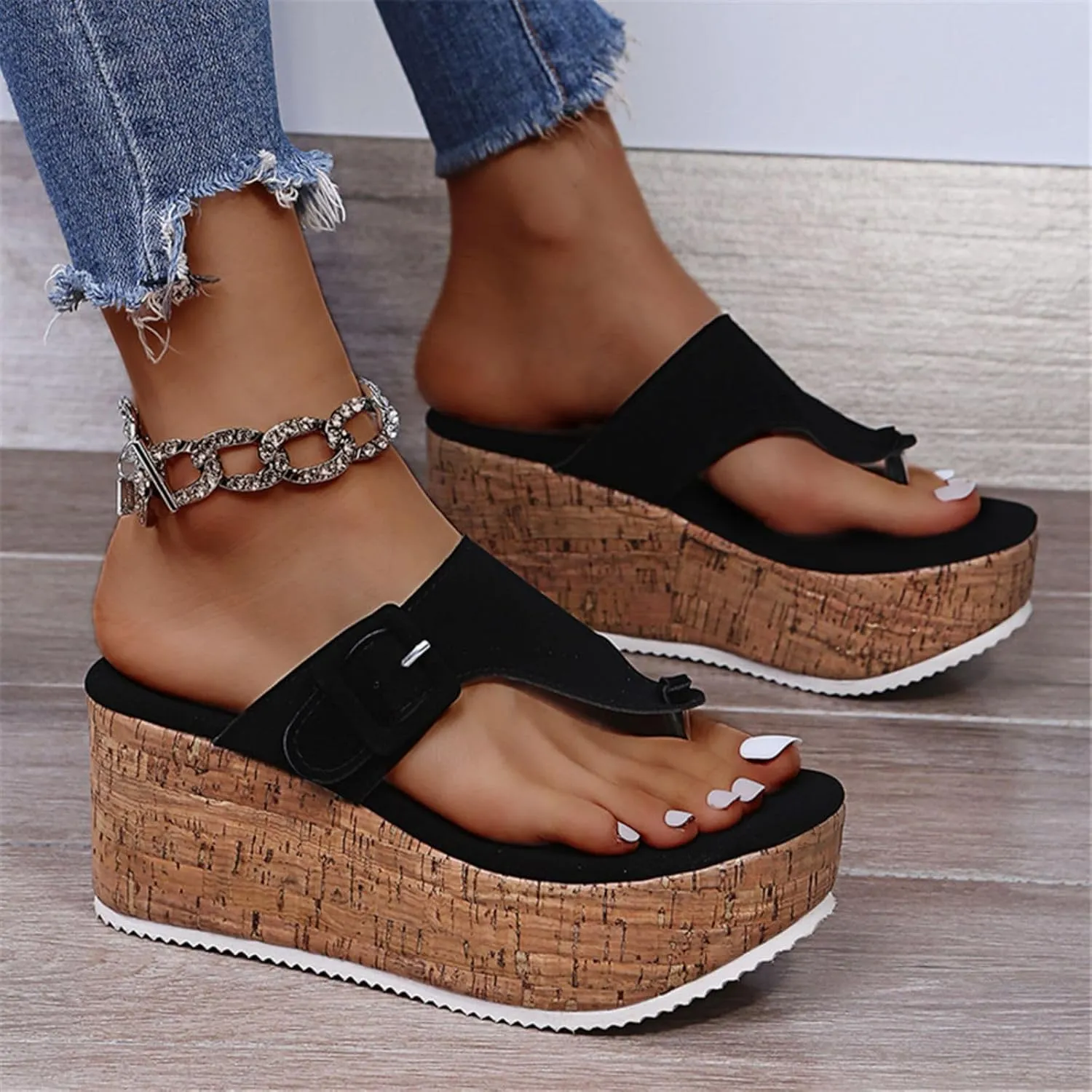 Platform Sandals Women Wedge Flip Flops Sandals with Arch Support Open Toe Slippers Casual Thong High Heels Beach Shoes