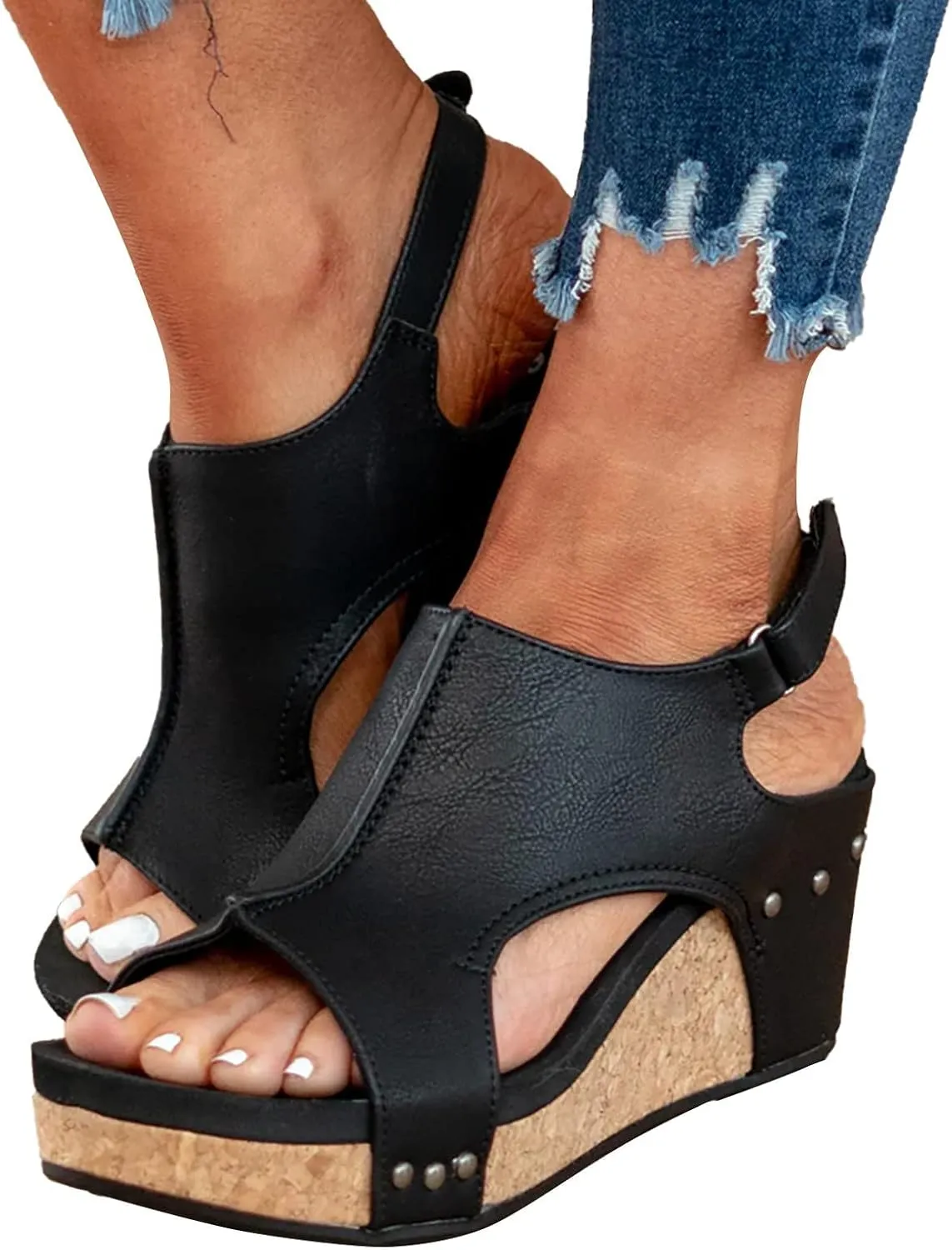 Platform Wedges Sandals Women Comfortable Open Toe Casual Shoes Buckle Ankle Strap Comfortable Casual Summer Shoes Comfy Orthopedic Cork Sandals Slip On Espadrilles