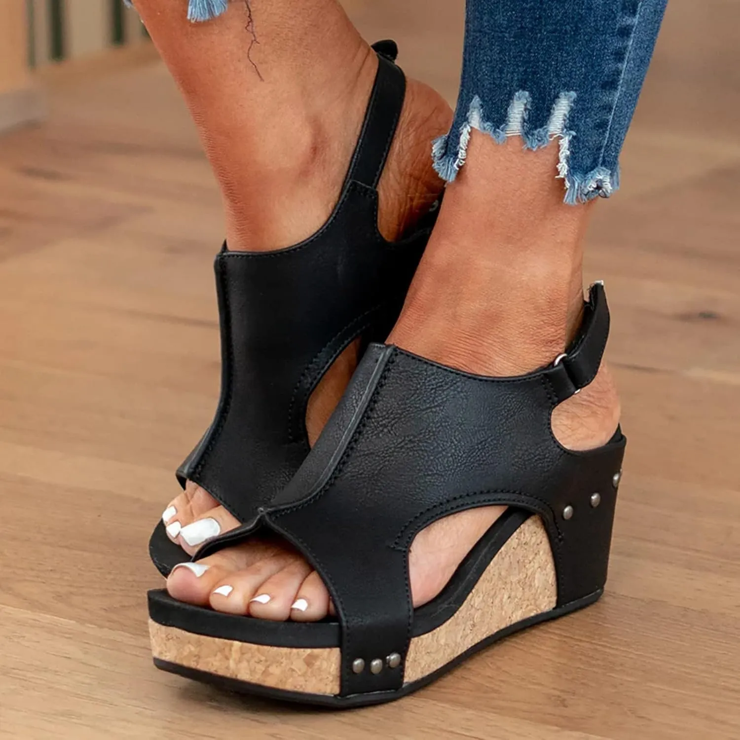 Platform Wedges Sandals Women Comfortable Open Toe Casual Shoes Buckle Ankle Strap Comfortable Casual Summer Shoes Comfy Orthopedic Cork Sandals Slip On Espadrilles