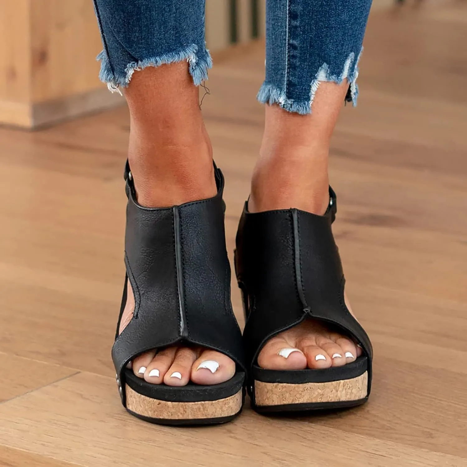 Platform Wedges Sandals Women Comfortable Open Toe Casual Shoes Buckle Ankle Strap Comfortable Casual Summer Shoes Comfy Orthopedic Cork Sandals Slip On Espadrilles