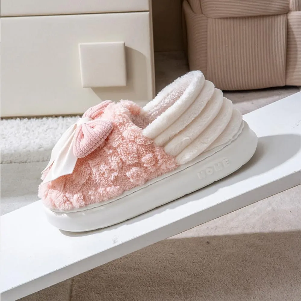 Premium Comfort Closed Back Cute Bow Women's Fuzzy House Slippers Indoor Soft Warm Kawaii Shoes Memory Foam Sole