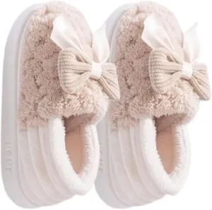 Premium Comfort Closed Back Cute Bow Women's Fuzzy House Slippers Indoor Soft Warm Kawaii Shoes Memory Foam Sole
