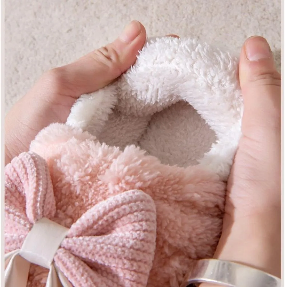 Premium Comfort Closed Back Cute Bow Women's Fuzzy House Slippers Indoor Soft Warm Kawaii Shoes Memory Foam Sole