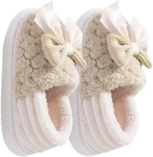 Premium Comfort Closed Back Cute Bow Women's Fuzzy House Slippers Indoor Soft Warm Kawaii Shoes Memory Foam Sole