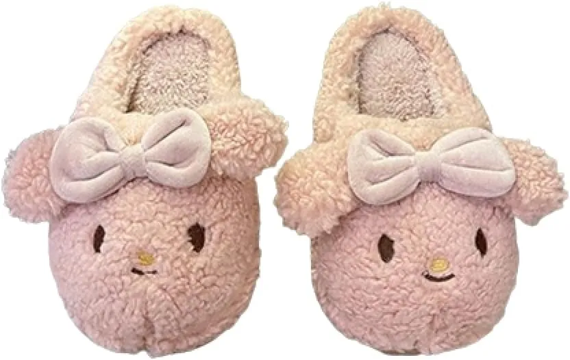 Premium Comfort Closed Back Cute Rabbit Bow Women's Fuzzy House Slippers Indoor Soft Warm Kawaii Shoes