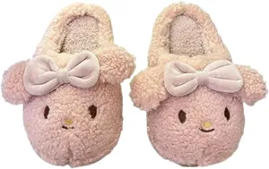 Premium Comfort Closed Back Cute Rabbit Bow Women's Fuzzy House Slippers Indoor Soft Warm Kawaii Shoes