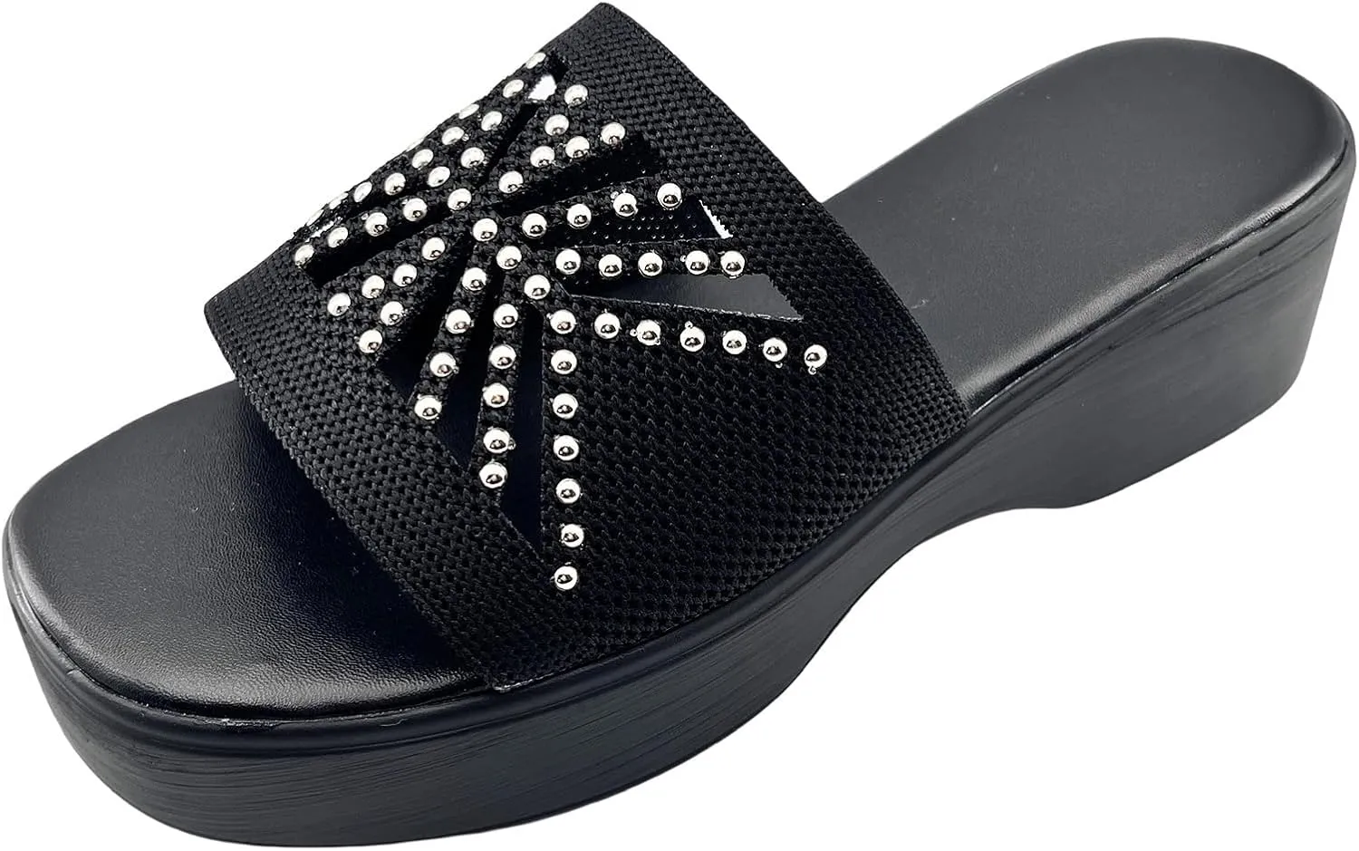 Rhinestones Platform Slides Sandals for Women 2025 Summer Casual Square Toe Wedge Sandals Indoor Outdoor Slip-on Beach Slipper