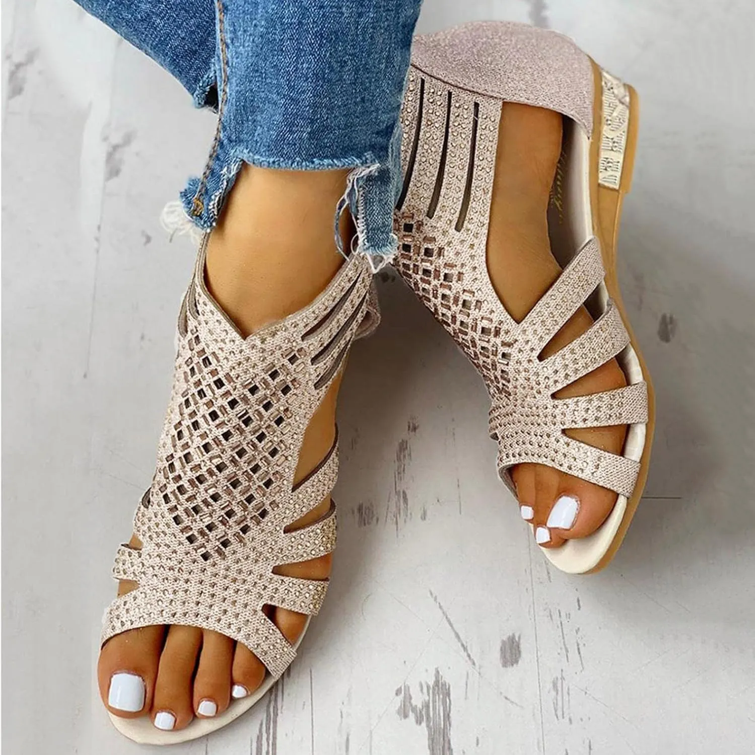 Sandals for Women Casual Summer Womens Sandals Low Wedges Peep Toe Wrapped Sexy Cute Diamond Dressy Sandalias Sandals for Women