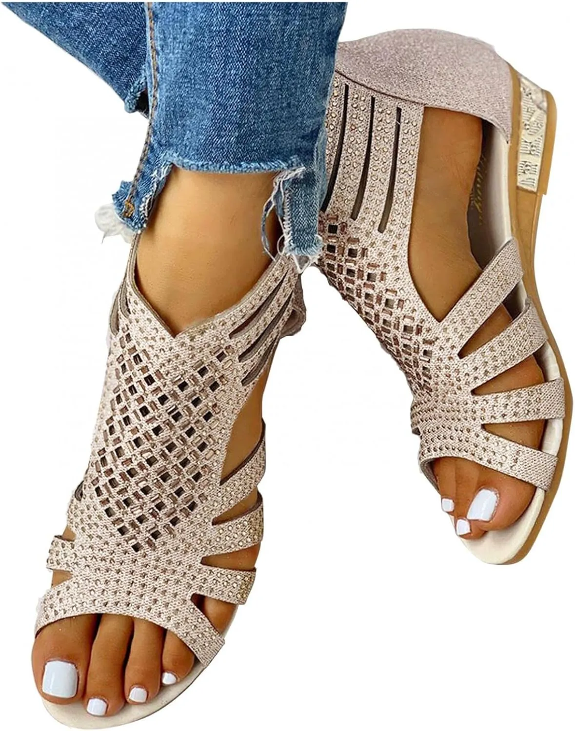 Sandals for Women Casual Summer Womens Sandals Low Wedges Peep Toe Wrapped Sexy Cute Diamond Dressy Sandalias Sandals for Women