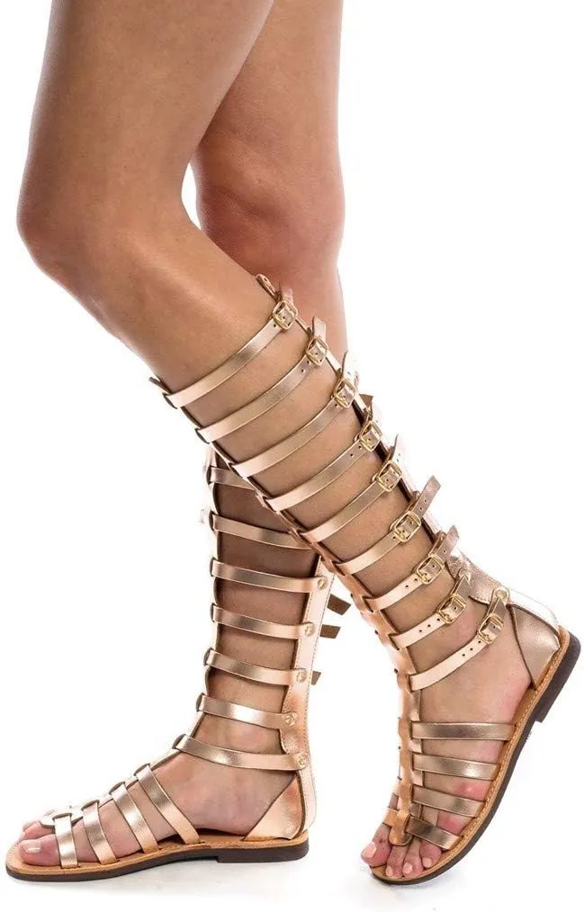 Sandals for Women Dressy,Women Gladiator Sandals Snakeskin Flat Summer Strappy Open Toe Knee High Flat Sandal