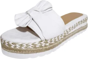 Sandals for Women Flat Wide Glitter Flat Flip-Flops Cork Sole Canvas Summer Cute Knot Bow Ladies Slides Slip-on Comfortable Gladiator Sandals Beach Slippers