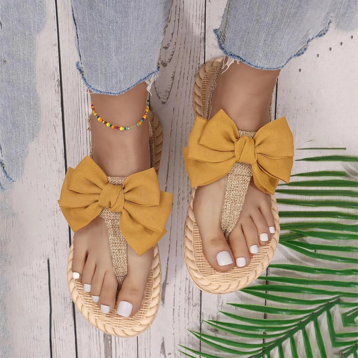 Sandals Womens Open Toe Espadrille Sandals Flat Sandals Vacation Beach Bowknot Summer Sandals with Ankle Strap