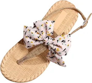 Sandals Womens Open Toe Espadrille Sandals Flat Sandals Vacation Beach Bowknot Summer Sandals with Ankle Strap