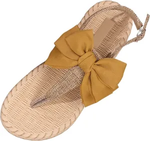 Sandals Womens Open Toe Espadrille Sandals Flat Sandals Vacation Beach Bowknot Summer Sandals with Ankle Strap