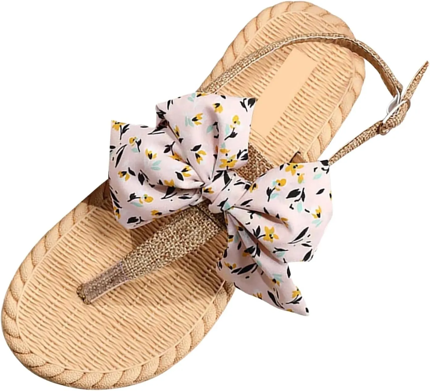Sandals Womens Open Toe Espadrille Sandals Flat Sandals Vacation Beach Bowknot Summer Sandals with Ankle Strap