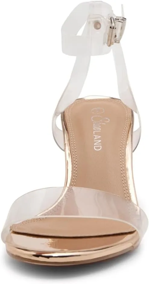 Shoe Land Women's Low Heels  2.75 Inch Chunky Block Heeled Sandals | Clear Sandals, Open Toe Dressy Short Heels with Ankle Strap for Wedding, Prom & Party