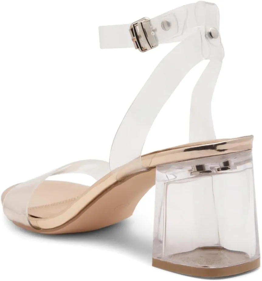 Shoe Land Women's Low Heels  2.75 Inch Chunky Block Heeled Sandals | Clear Sandals, Open Toe Dressy Short Heels with Ankle Strap for Wedding, Prom & Party