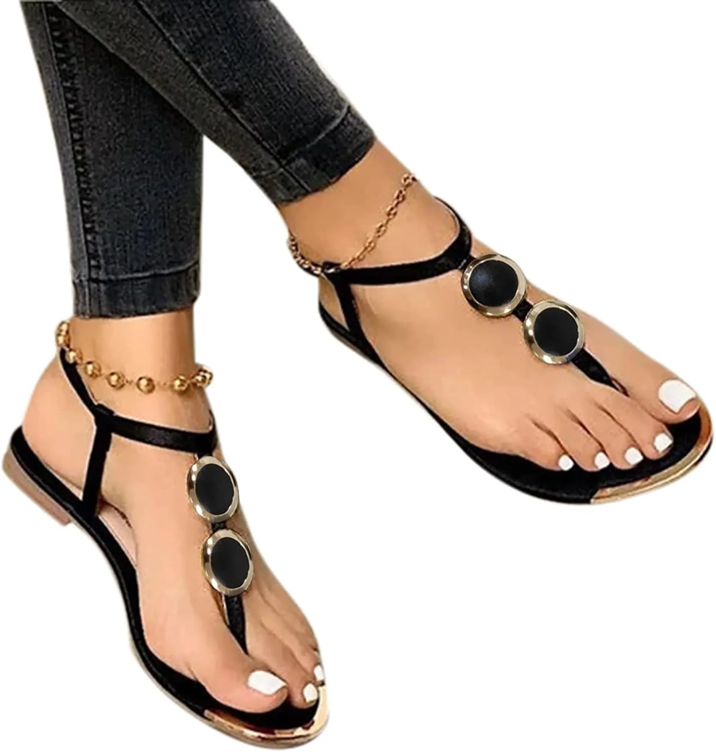 Slides for Women Dressy Sandals With Buckles Flip Flops for Women Beach Flat Sandal Womens Casual Summer Wear Women's Comfortable Walking Sandal