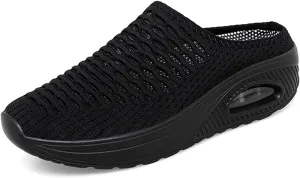 Slip On Mules for Womens Backless Walking Sneakers Breathable Mesh Walking Sandals Slippers Closed Toe Slides Mesh Air Cushion Orthopedic Diabetic Shoes Arch Support Comfy Slippers Slide Sandals