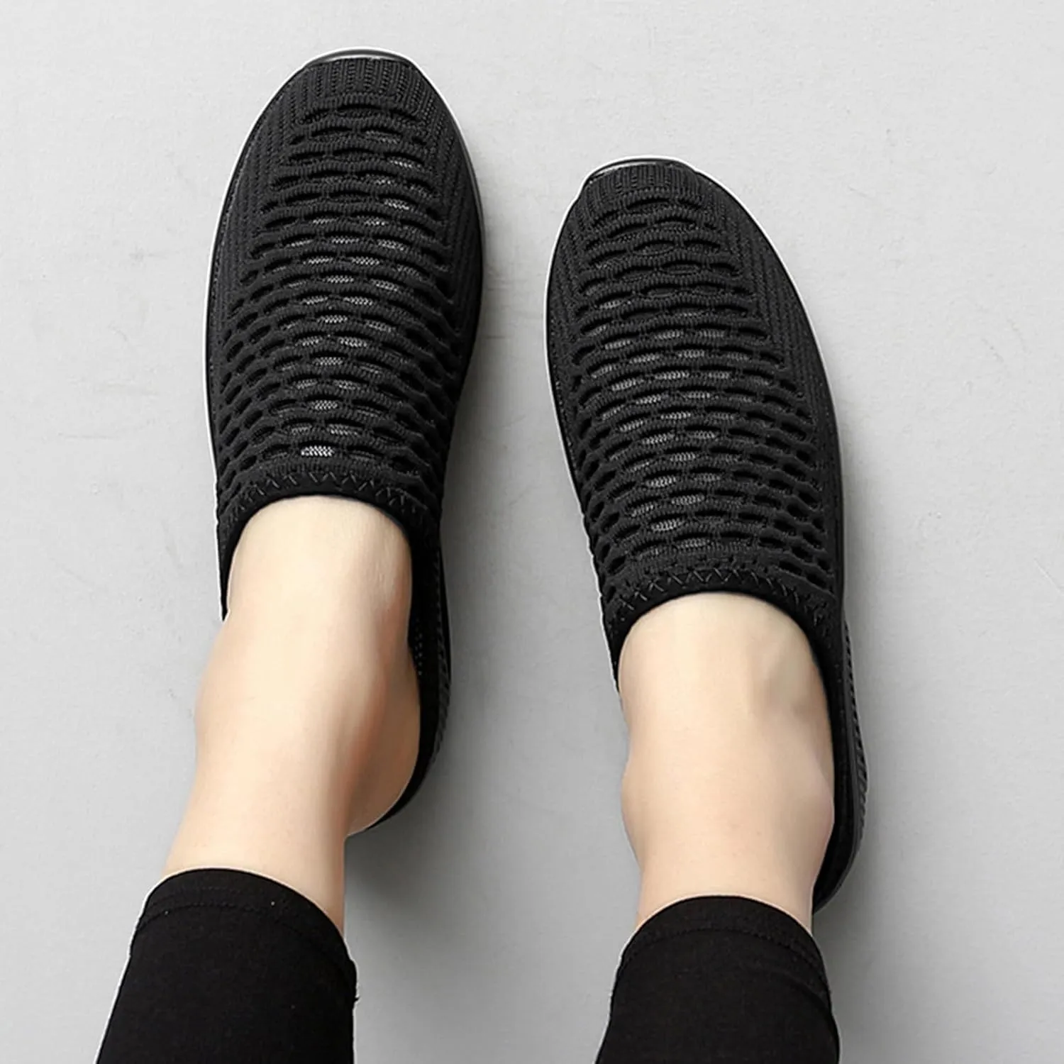 Slip On Mules for Womens Backless Walking Sneakers Breathable Mesh Walking Sandals Slippers Closed Toe Slides Mesh Air Cushion Orthopedic Diabetic Shoes Arch Support Comfy Slippers Slide Sandals