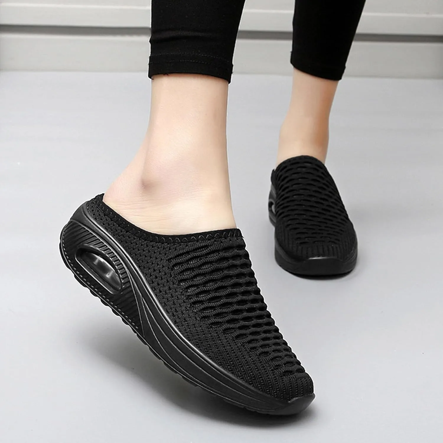 Slip On Mules for Womens Backless Walking Sneakers Breathable Mesh Walking Sandals Slippers Closed Toe Slides Mesh Air Cushion Orthopedic Diabetic Shoes Arch Support Comfy Slippers Slide Sandals