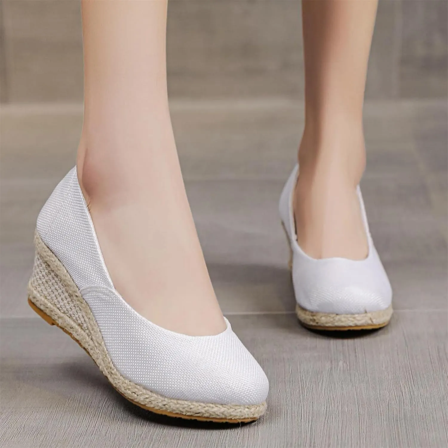 Smoneyful Womens Canvas Sandals Espadrille Wedges Closed Toe Wide Width Kamilla Low Chunky Rounded Toe Working Handmade Cotton Canvas Casual Party Sandal Pumps