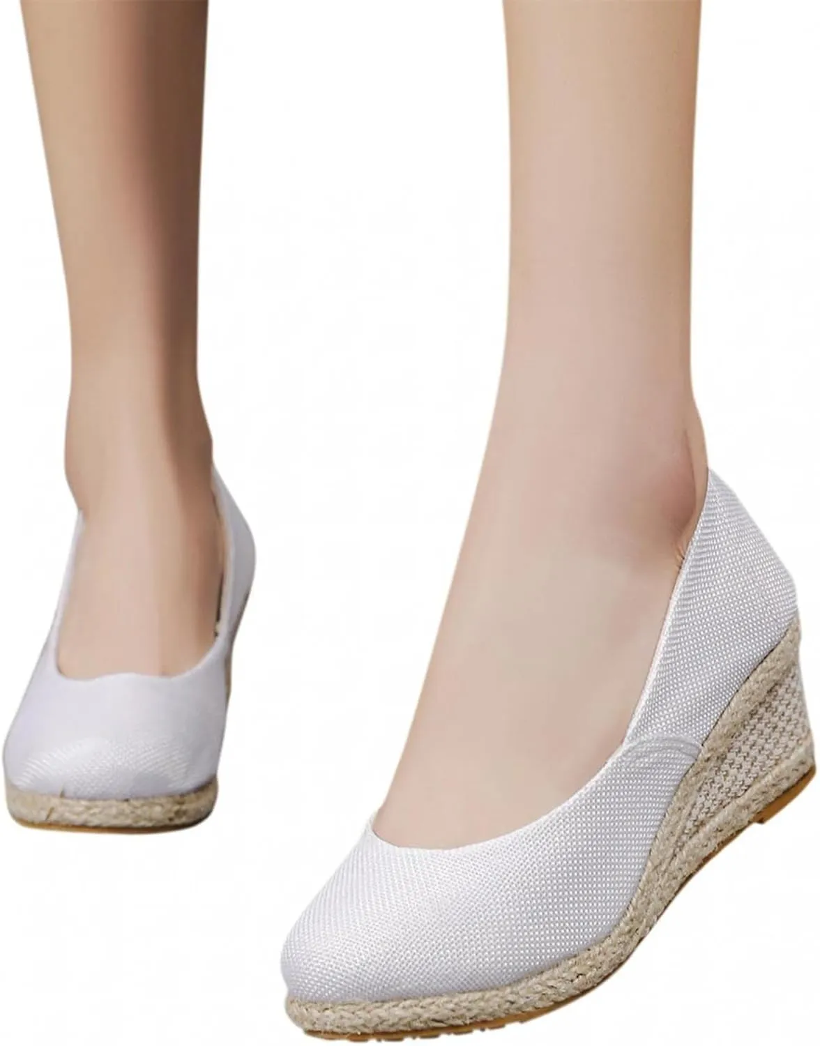 Smoneyful Womens Canvas Sandals Espadrille Wedges Closed Toe Wide Width Kamilla Low Chunky Rounded Toe Working Handmade Cotton Canvas Casual Party Sandal Pumps