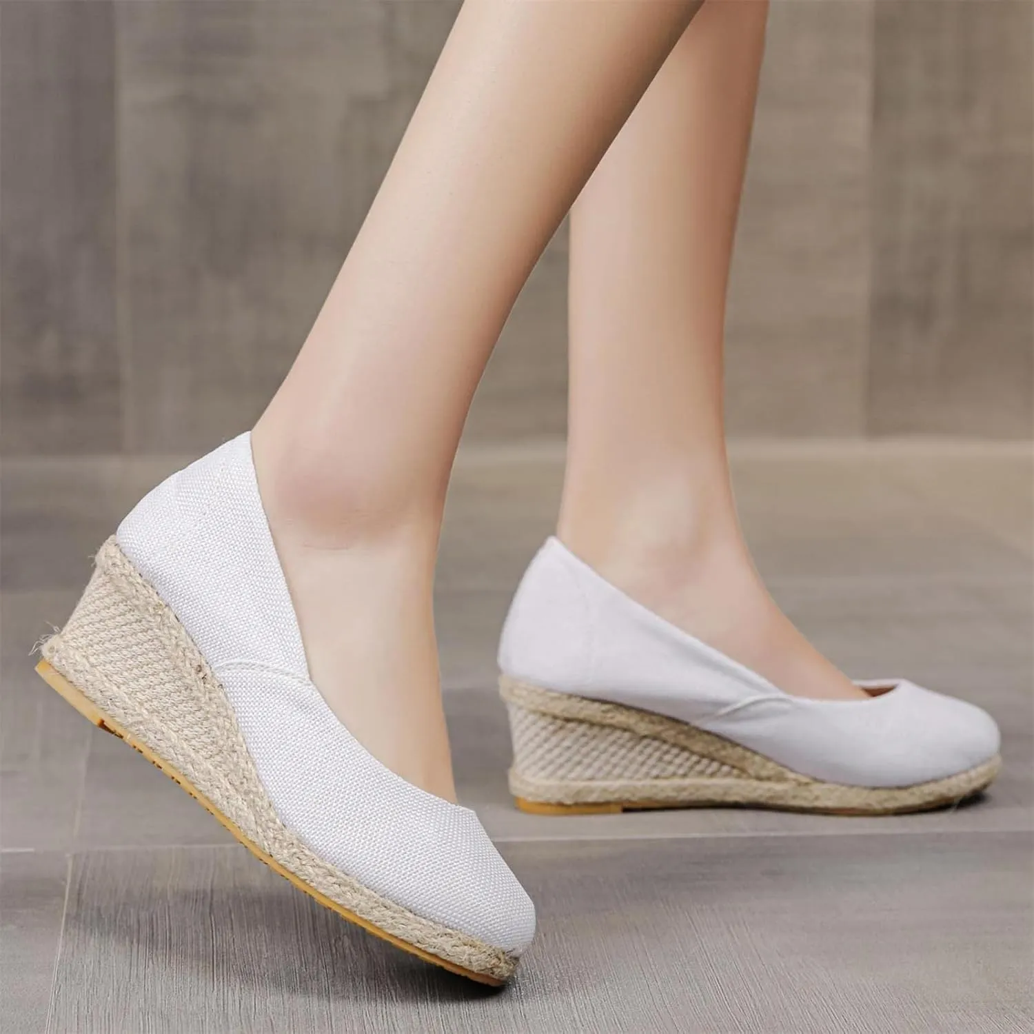 Smoneyful Womens Canvas Sandals Espadrille Wedges Closed Toe Wide Width Kamilla Low Chunky Rounded Toe Working Handmade Cotton Canvas Casual Party Sandal Pumps