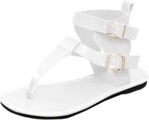 SuanlaTDS Women's Flat Flip Flops Sandals Dressy Summer Ankle Buckle Slingback Gladiator Roman Shoes 2025 Soft Comfortable Low Heel Open Toe Outdoor Party Flats Sandal