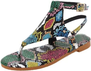 SuanlaTDS Women's Flat Sandals Flip Flops 2025 Comfortable Dressy Thong Buckle Ankle Strap Slingback Gladiator Roman Shoes Summer T-Strap Low Heel Outdoor Walking Flats Sandal