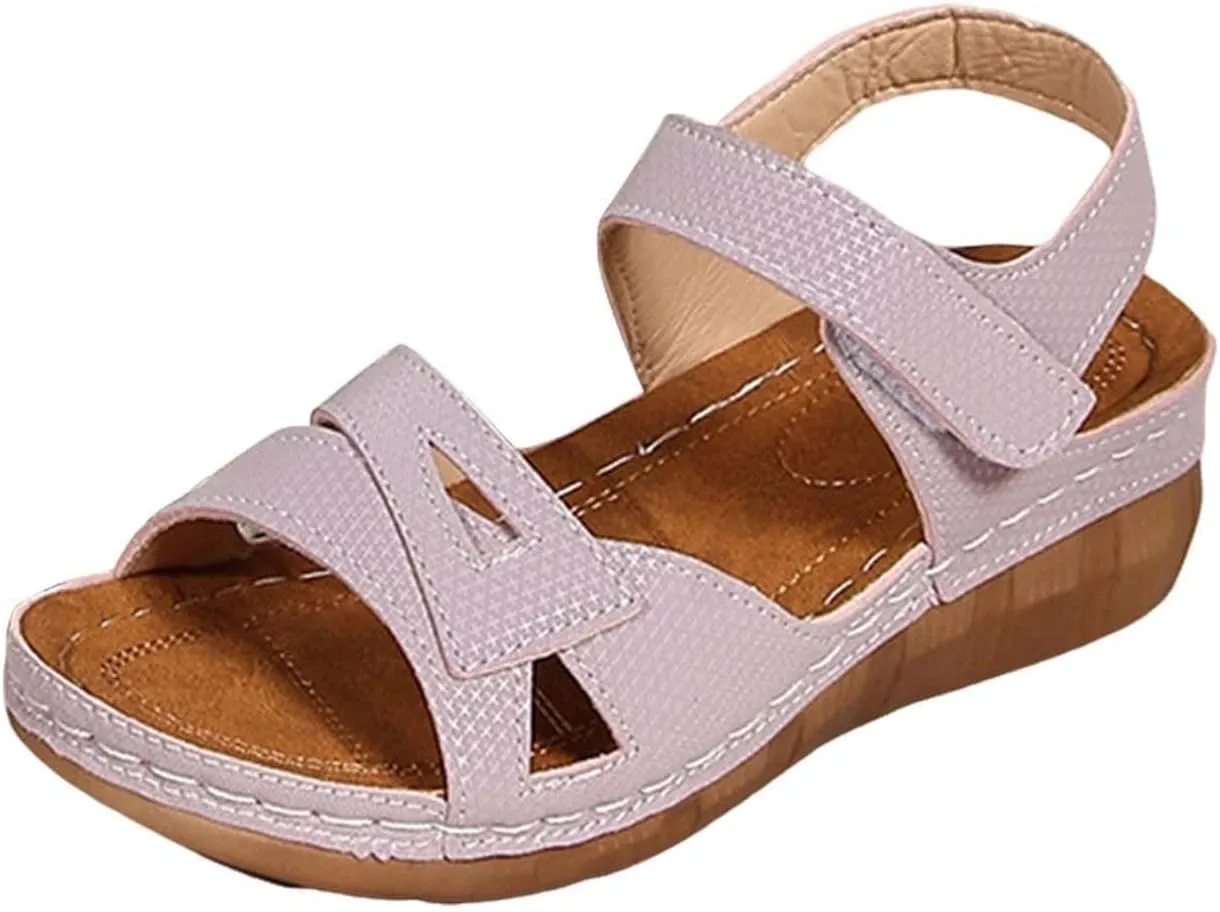 Summer Sandals for Women Retro Platform Sandals Dressy Open Toe Ankle Strap Sandals Comfortable Slip On Adjustable Buckle Lightweight Shoes Casual Walking Slippers
