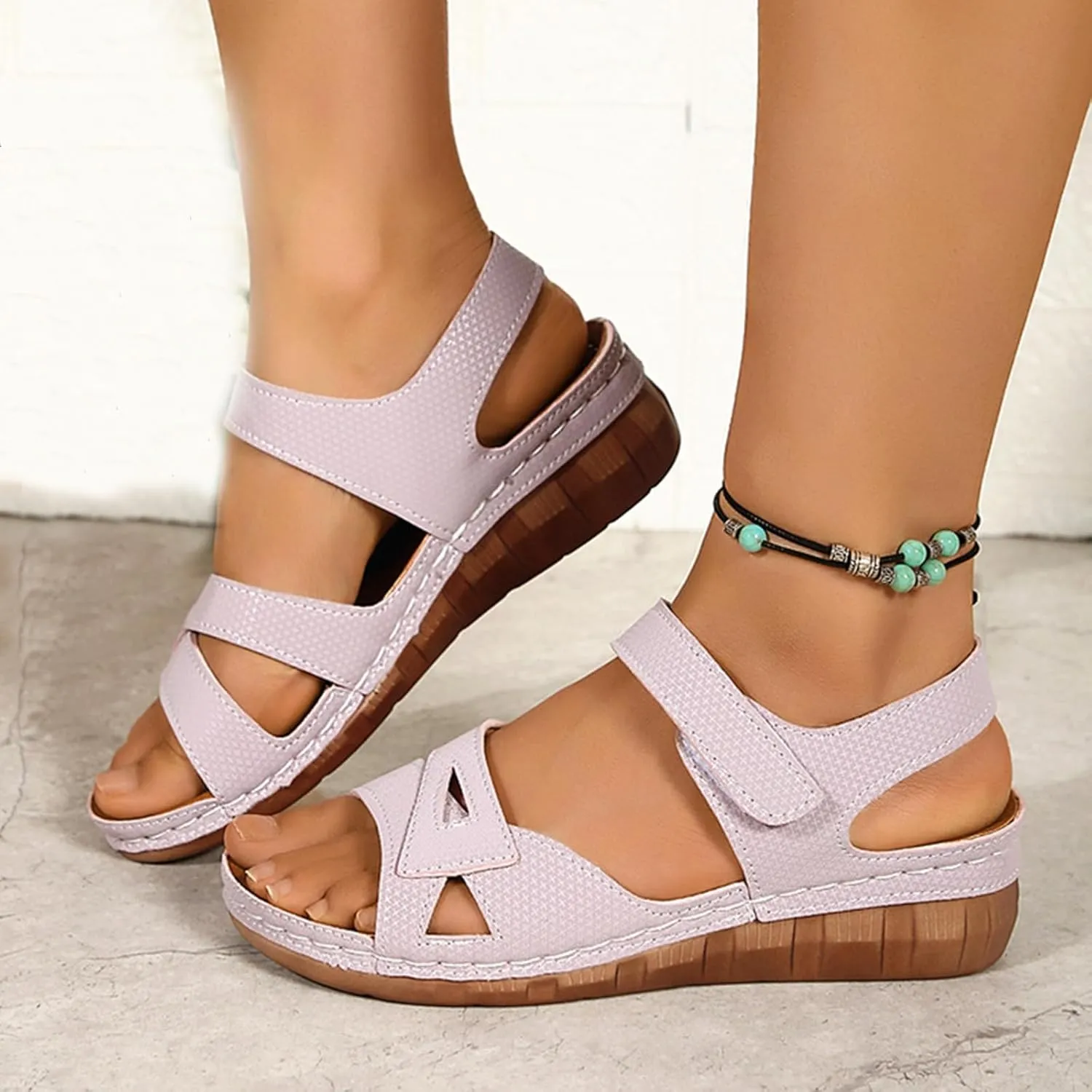 Summer Sandals for Women Retro Platform Sandals Dressy Open Toe Ankle Strap Sandals Comfortable Slip On Adjustable Buckle Lightweight Shoes Casual Walking Slippers