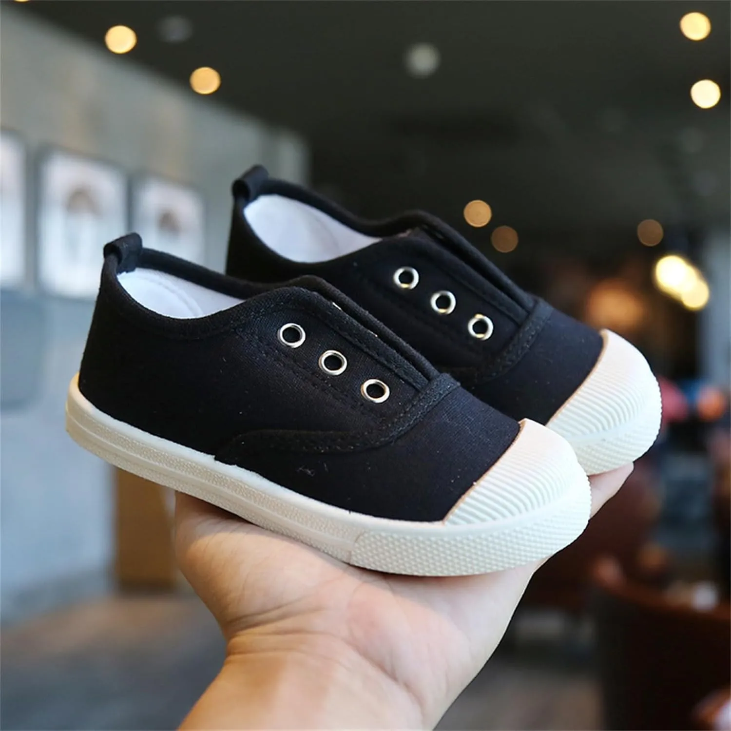 Toddler Girls Boys T-Strap Canvas Sneakers Classical Comfortable Cotton Flat Non-Slip Casual Walking Lace-Up Slip Shoes