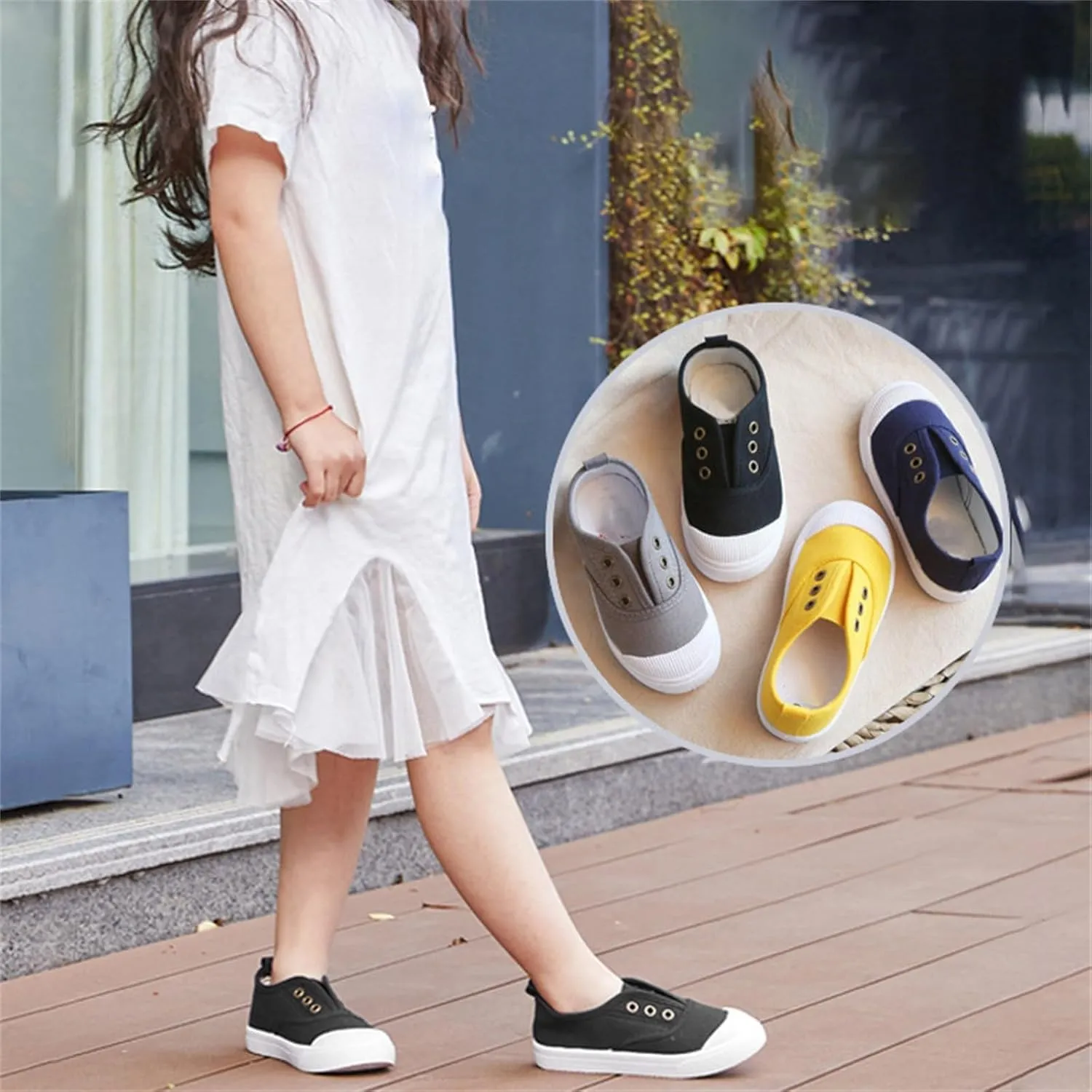 Toddler Girls Boys T-Strap Canvas Sneakers Classical Comfortable Cotton Flat Non-Slip Casual Walking Lace-Up Slip Shoes
