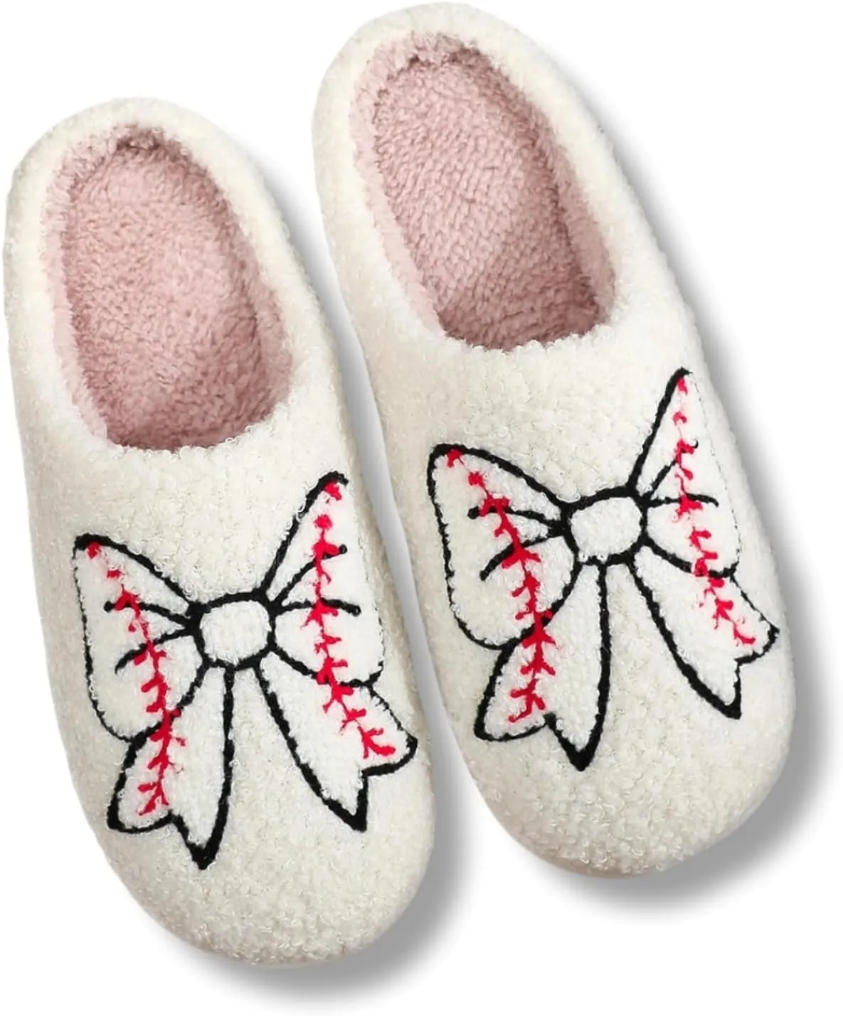 Valentines Bow Slippers for Women Cute Funny House Slides Fun Furry Plush Cozy Shoes Winter